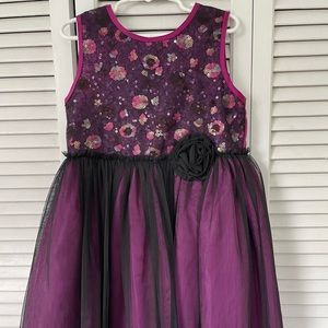 Girls fancy dress. Black Tulle with purple and violet sequin clusters.